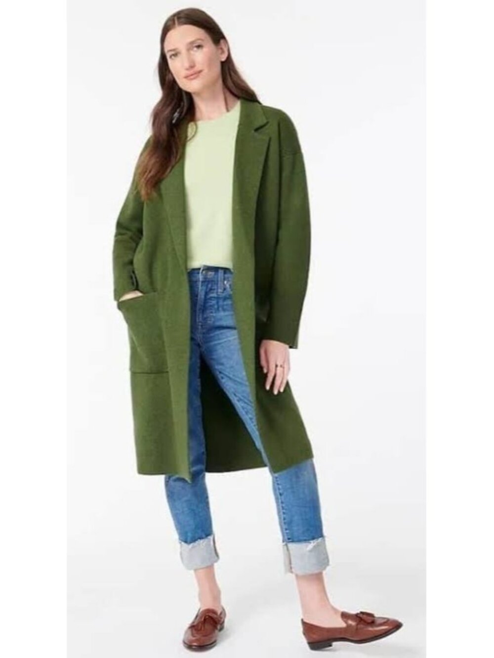 NWT J.Crew Ella in Heather Fern Green Open-Front Sweater Blazer Cardigan XS $178